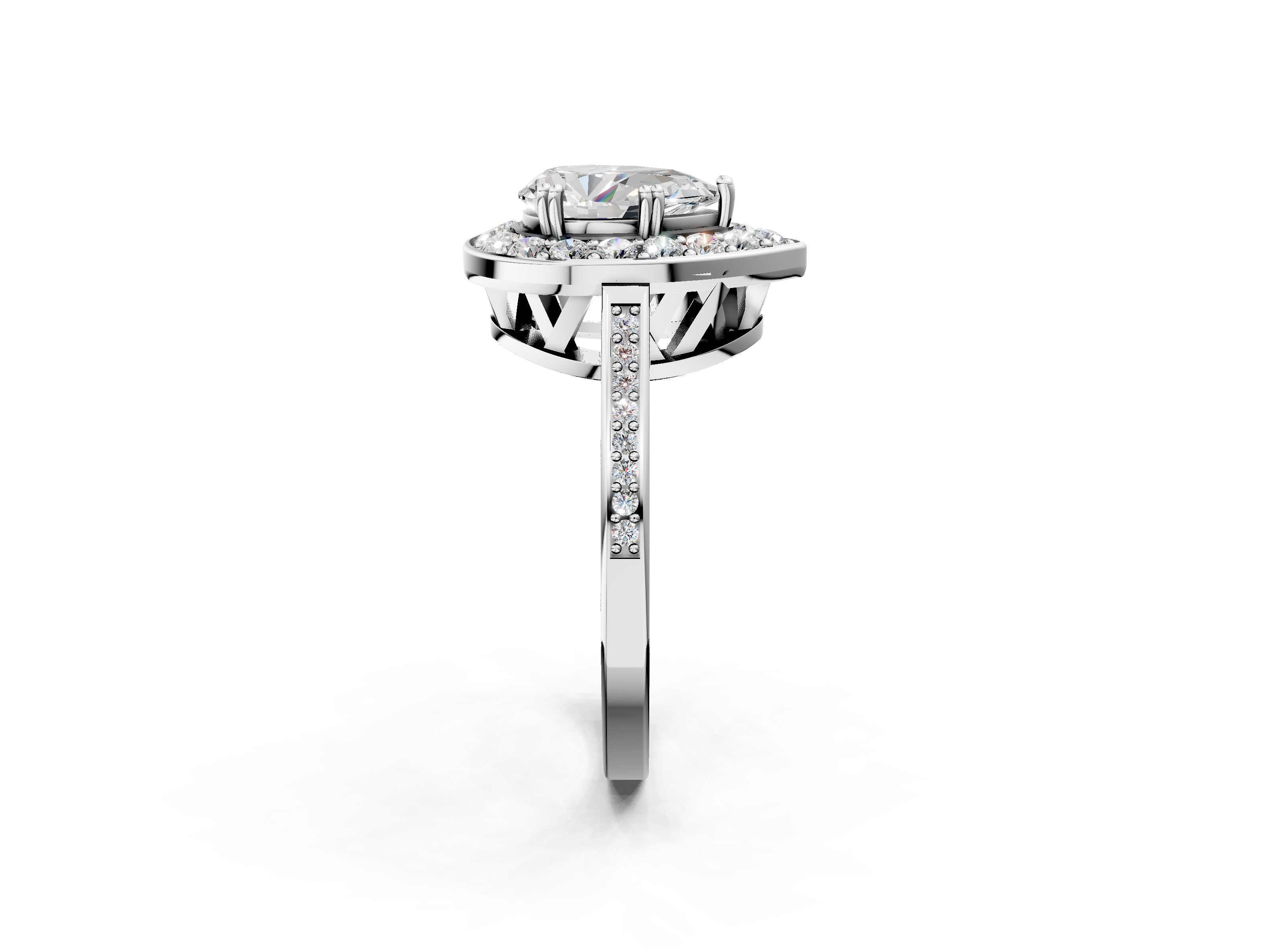 White gold Pear Halo Diamond Ring with Split Shank and Four-Prong Setting_69