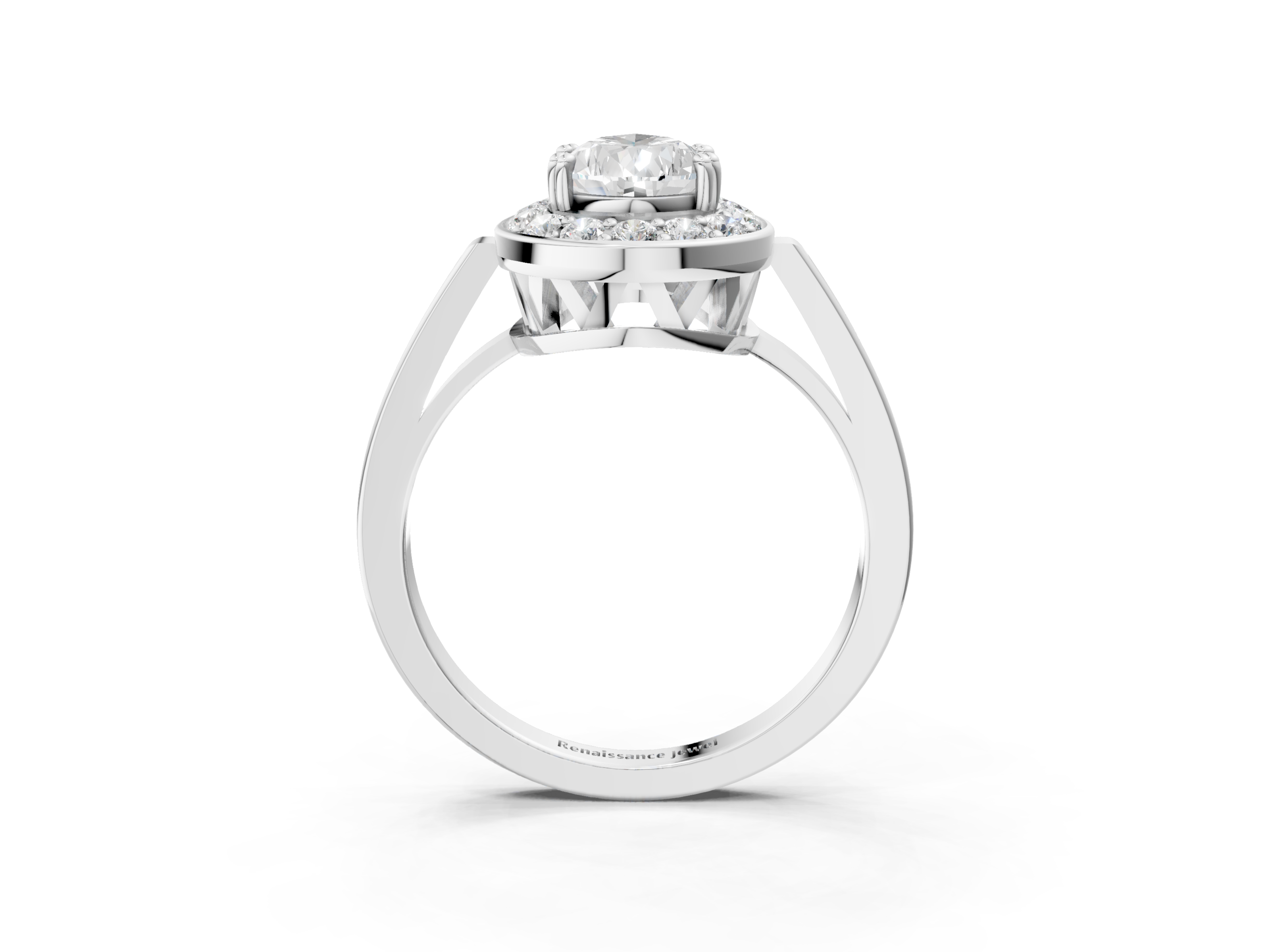White gold Pear Halo Diamond Ring with Split Shank and Four-Prong Setting_71