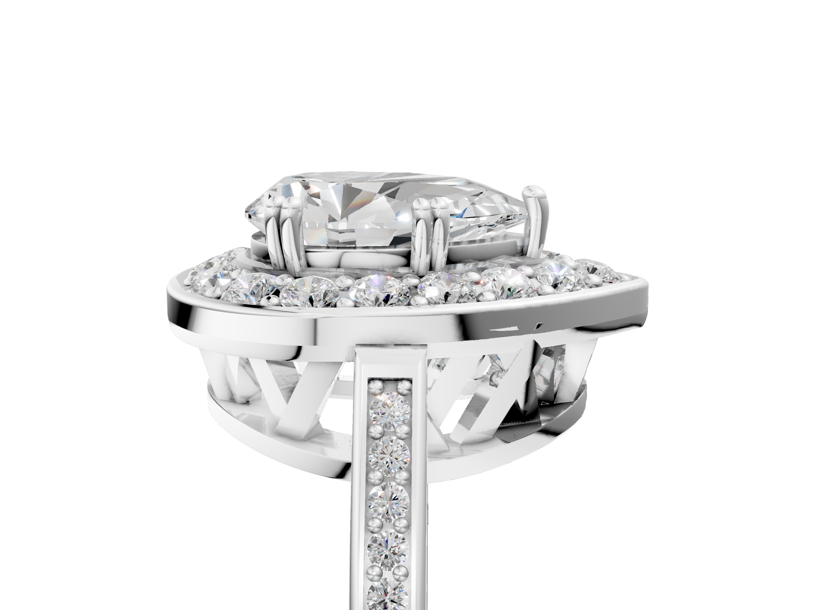 White gold Pear Halo Diamond Ring with Split Shank and Four-Prong Setting_72