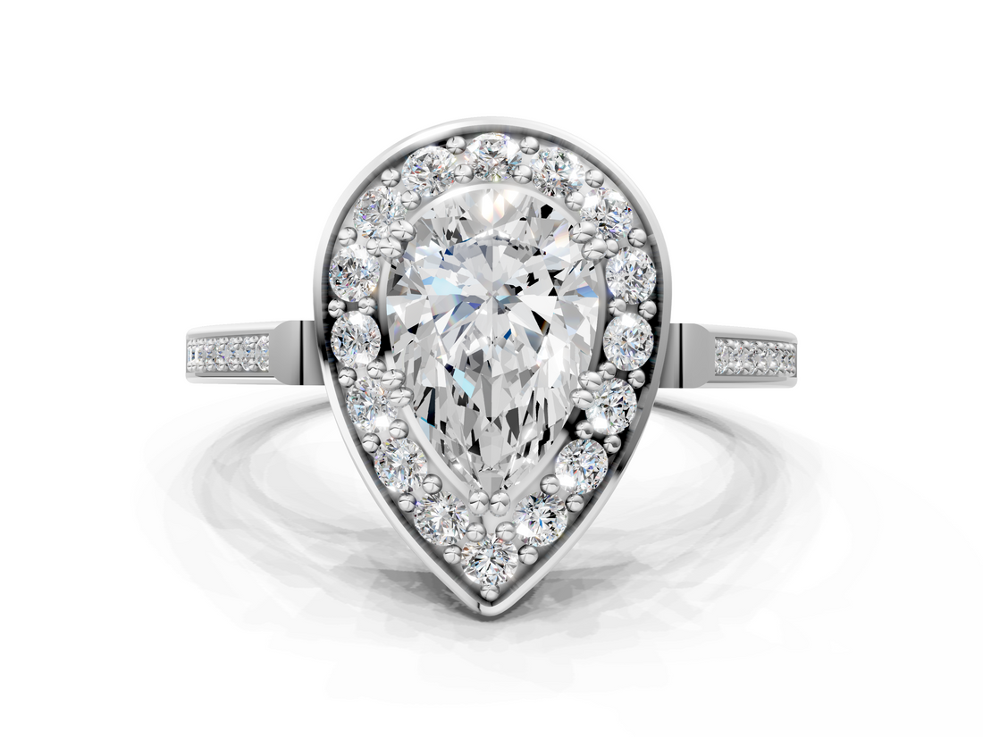 White gold Pear Halo Diamond Ring with Split Shank and Four-Prong Setting_84