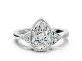 White gold Pear Halo Diamond Ring with Tapered Band and Four-Prong Setting_15