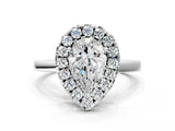 White gold Pear Halo Diamond Solitaire with Pavé Band and Four-Prong Setting_111