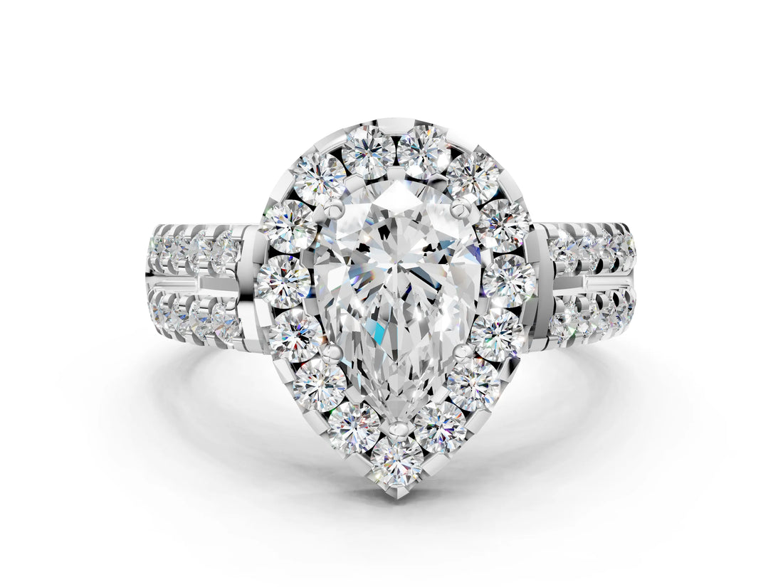 White gold Pear Halo Diamond Split Shank Engagement Ring with Prong Setting_82