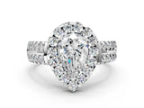 White gold Pear Halo Diamond Split Shank Engagement Ring with Prong Setting_87