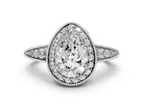 White gold Pear Halo Diamond Split Shank Ring with Milgrain Detail_49