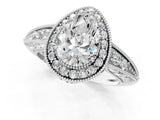 White gold Pear Halo Diamond Split Shank Ring with Milgrain Detail_50