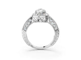 White gold Pear Halo Diamond Split Shank Ring with Milgrain Detail_52