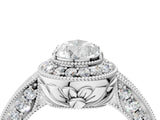 White gold Pear Halo Diamond Split Shank Ring with Milgrain Detail_53