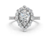 White gold Pear Halo Milgrain Pave Diamond Ring with Four-Prong Setting 1