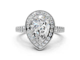 White gold Pear Halo Milgrain Solitaire with Bezel Set Side Stones and Pave Band_32