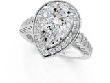White gold Pear Halo Milgrain Solitaire with Bezel Set Side Stones and Pave Band_33