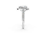 White gold Pear Halo Milgrain Solitaire with Bezel Set Side Stones and Pave Band_34
