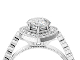 White gold Pear Halo Milgrain Solitaire with Bezel Set Side Stones and Pave Band_36