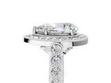 White gold Pear Halo Milgrain Solitaire with Bezel Set Side Stones and Pave Band_37