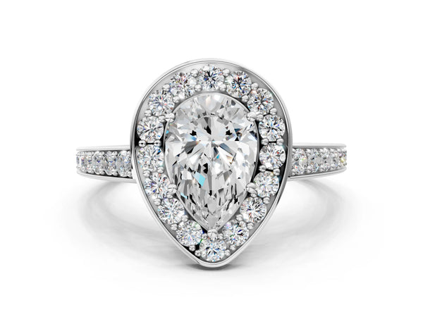 White gold Pear Halo Pavé Diamond Engagement Ring with Bezel Setting