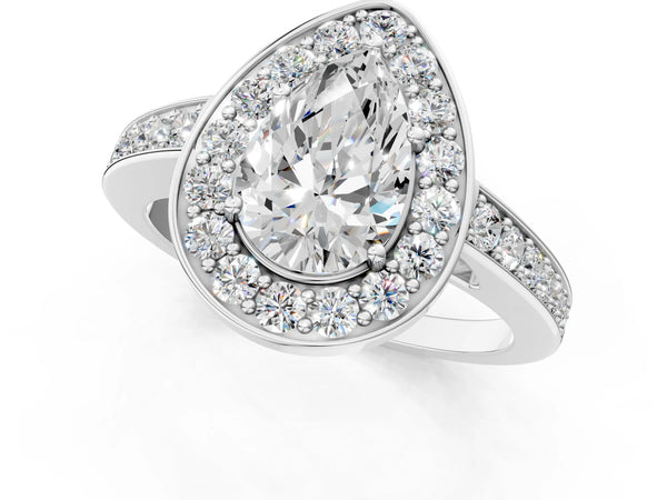 White gold Pear Halo Pavé Diamond Engagement Ring with Bezel Setting