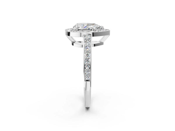 White gold Pear Halo Pavé Diamond Engagement Ring with Bezel Setting