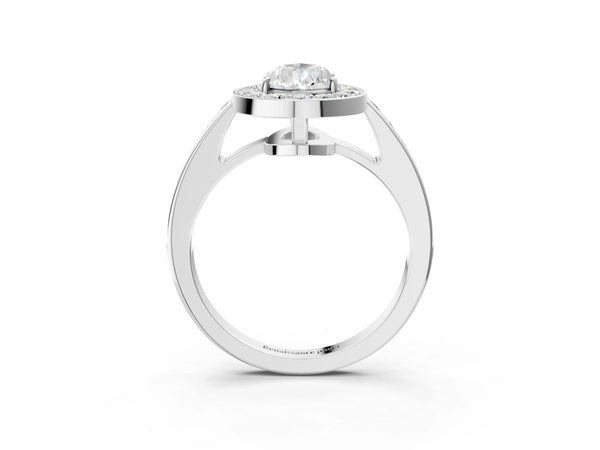 White gold Pear Halo Pavé Diamond Engagement Ring with Bezel Setting