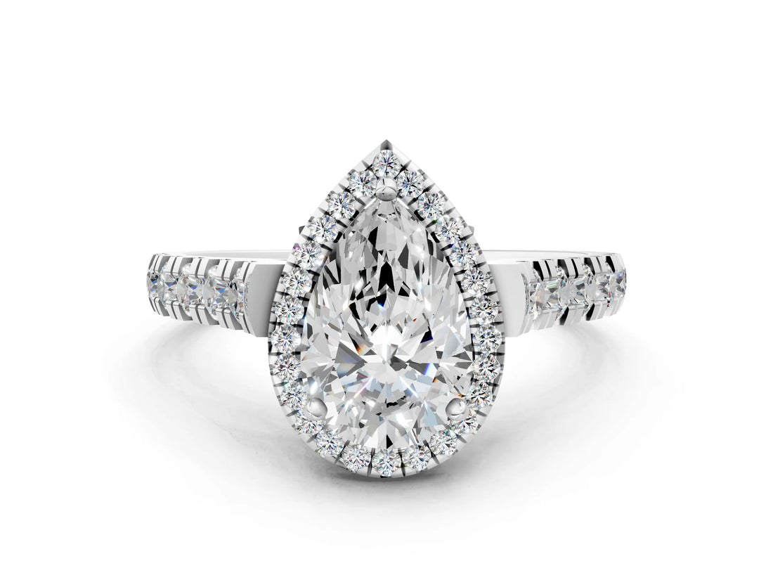 White gold Pear Halo Pavé Diamond Engagement Ring with Four-Prong Setting_26