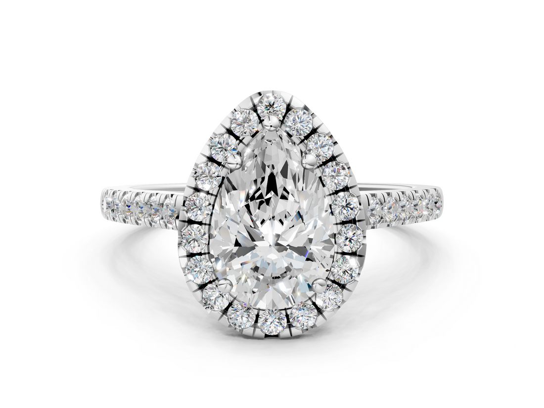 White gold Pear Halo Pavé Diamond Engagement Ring with Four-Prong Setting_3