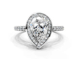White gold Pear Halo Pave Band Solitaire Ring with Prong Setting_66