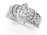 White gold Pear Halo Pave Diamond Engagement Ring with Milgrain Detailing_50