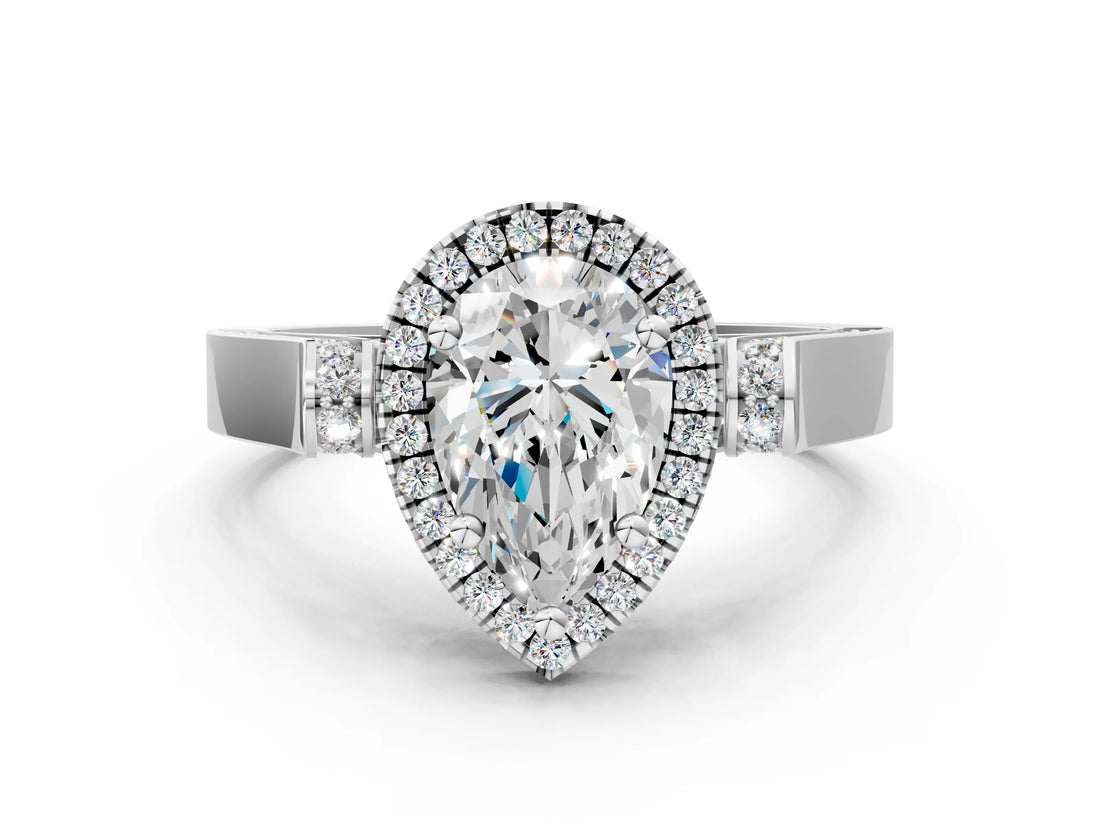 White gold Pear Halo Pave Split Shank Prong Setting Ring_39