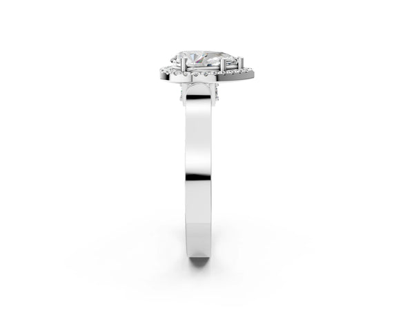 White Gold Pear-Shaped Halo Engagement Ring Setting with Pave Panel Shoulders