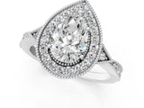White gold Pear Halo Round Diamond Milgrain Pave Engagement Ring_10