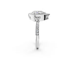 White gold Pear Halo Round Diamond Milgrain Pave Engagement Ring_11