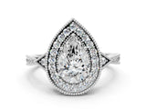 White gold Pear Halo Round Diamond Milgrain Pave Engagement Ring_9