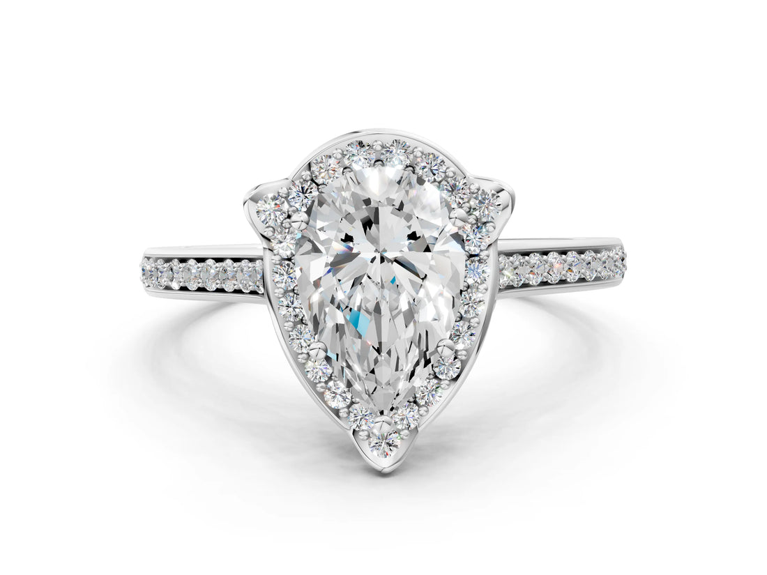 White gold Pear Halo Round Diamond Pave Band with Four-Prong Setting_38