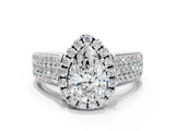 White gold Pear Halo Round Diamond Pave Band with Prong Setting