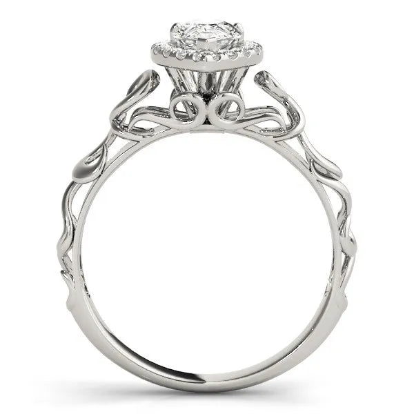 White gold Pear Halo Scrollwork Engagement Ring with Prong Setting