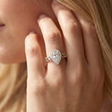 White gold Pear Halo Scrollwork Engagement Ring with Prong Setting_8