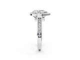 White gold Pear Halo Solitaire Diamond Ring with Pave Band and Bezel Setting_48