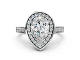 White gold Pear Halo Solitaire Diamond Ring with Pave Band and Bezel Setting_49