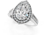 White gold Pear Halo Solitaire Diamond Ring with Pave Band and Bezel Setting_50