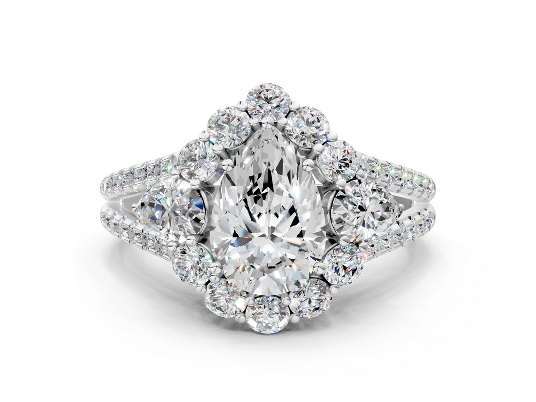 White gold Pear Halo Split Shank Diamond Engagement Ring with Prong Setting_20
