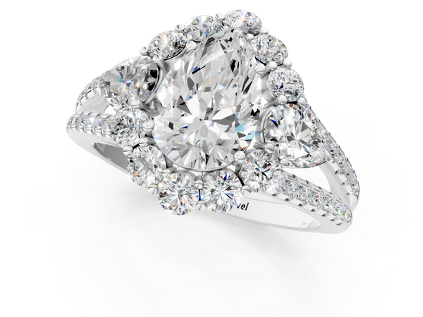 White gold Pear Halo Split Shank Diamond Engagement Ring with Prong Setting