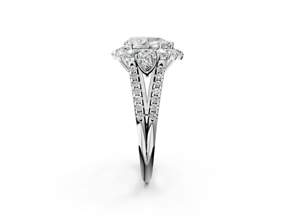 White gold Pear Halo Split Shank Diamond Engagement Ring with Prong Setting
