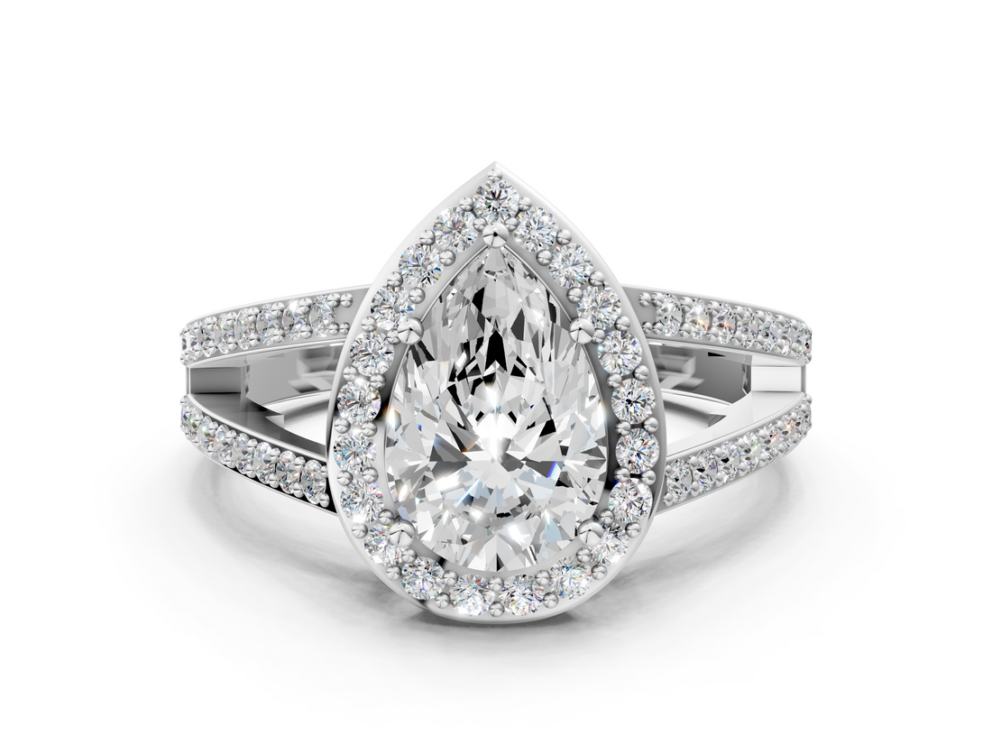White gold Pear Halo Split Shank Diamond Ring with Four-Prong Setting_36