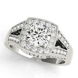White gold Pear Halo Split Shank Diamond Ring with Milgrain Prong Setting