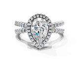 White gold Pear Halo Split Shank Diamond Ring with Pavé Setting_26