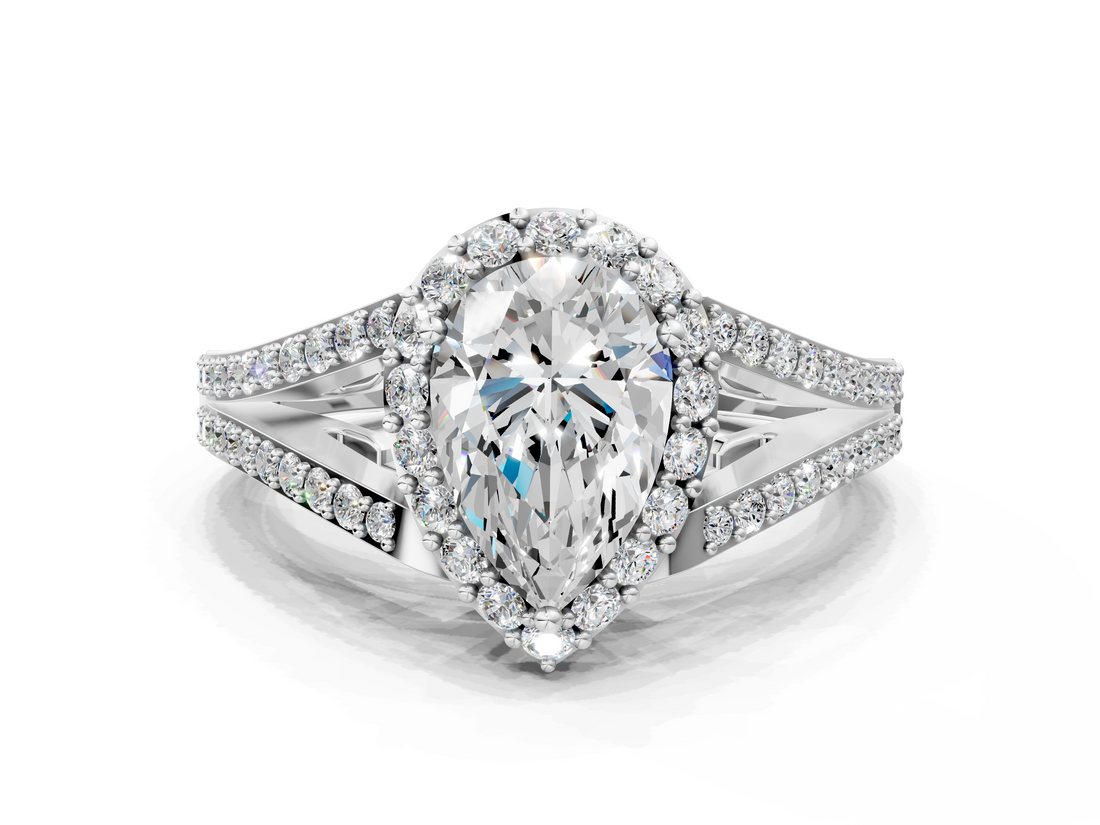 White gold Pear Halo Split Shank Diamond Ring with Prong Setting_20