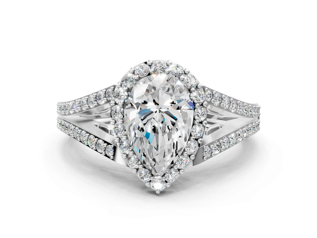 White gold Pear Halo Split Shank Pave Diamond Ring with Four-Prong Setting_47