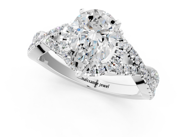 Silver 1.00 Carat F VS1 Pear Halo Twist Band Solitaire Prong Setting Ring