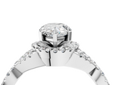 Silver 1.00 Carat F VS1 Pear Halo Twist Band Solitaire Prong Setting Ring