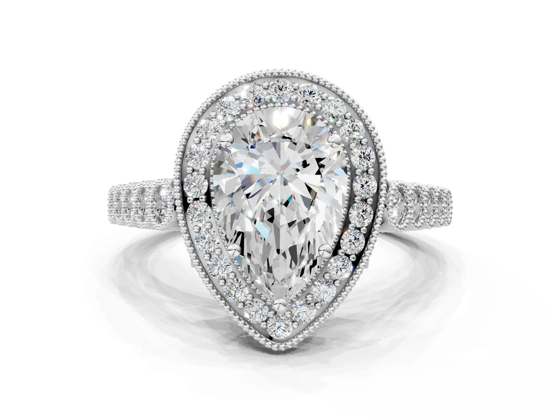 White gold Pear Halo Twist Band Solitaire Ring with Six-Prong Setting_32