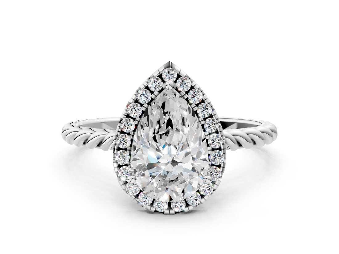 White gold Pear Halo Twisted Band Four-Prong Diamond Ring_19